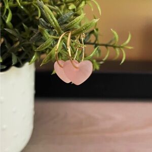 Handmade Pink and Gold Heart Earrings